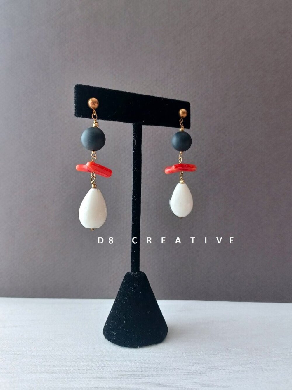 Original design handmade dangle earring natural stone with sterling silver